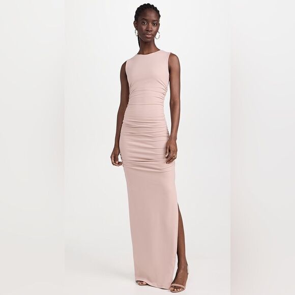 Susana Monaco Blanched Almond Ruched Gathered Long Maxi Dress - Picture 1 of 10